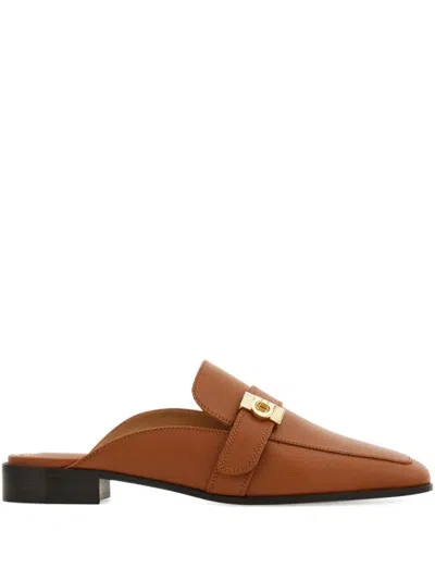 Ferragamo Mavira Leather Gancini Strap Loafer Mules In Brown