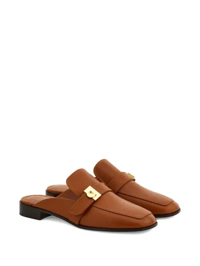 Ferragamo Mavira Leather Gancini Strap Loafer Mules In Brown
