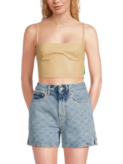 Off-white Cropped Leather Bustier Top In Brown