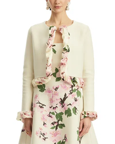 Oscar De La Renta Ruffled Knit Cardigan In Off-white