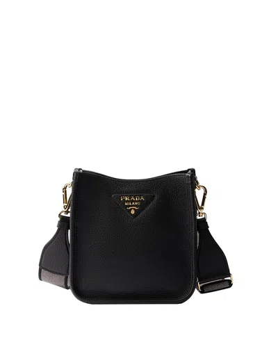 Prada Mini Leather Shoulder Bag In Black