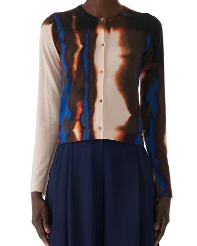 Jason Wu Collection Burned Striped Wool Crewneck Cardigan Sweater