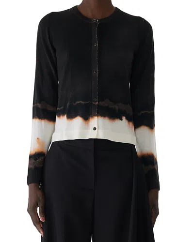 Jason Wu Collection Ombre Difussed Stripe Wool Cardigan In Black