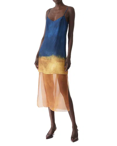 Jason Wu Collection Painted Stripe Slip Dress With Organza Underlayer
