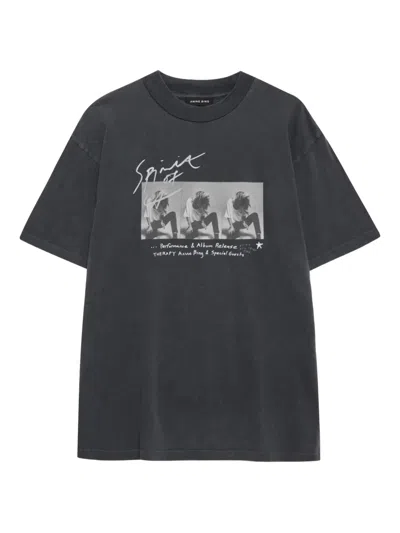 Anine Bing Womens Washed Black Ashton Graphic-print Cotton-jersey T-shirt In Gray