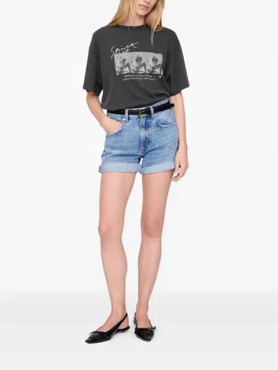 Anine Bing Womens Washed Black Ashton Graphic-print Cotton-jersey T-shirt In Gray