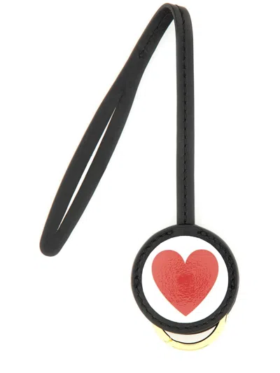 Moschino Heart Motif Wrist Strap Keychain In Black
