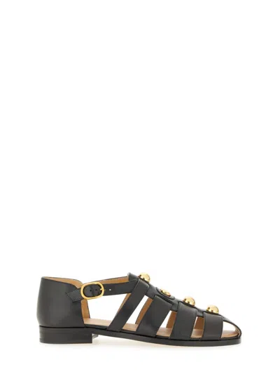 Valentino Garavani Vlogo Stud Leather Fisherman Sandals In Black