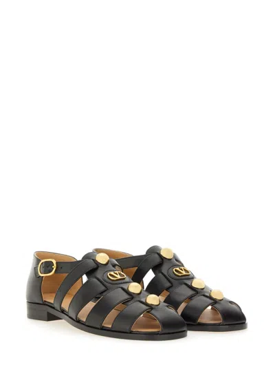 Valentino Garavani Vlogo Stud Leather Fisherman Sandals In Black