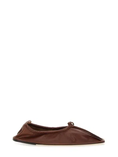 Hereu Elasticated Detail Square-toe Flat Shoes In Brown