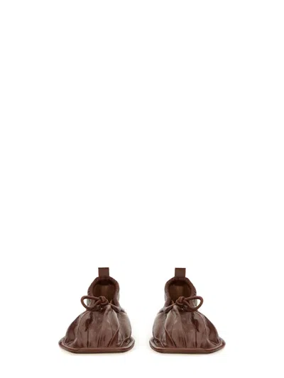 Hereu Elasticated Detail Square-toe Flat Shoes In Brown