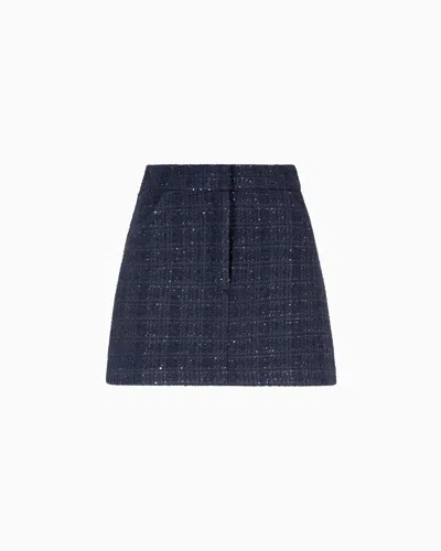 Emporio Armani Lurex Tweed Mini Skirt With Micro Sequins In Blue