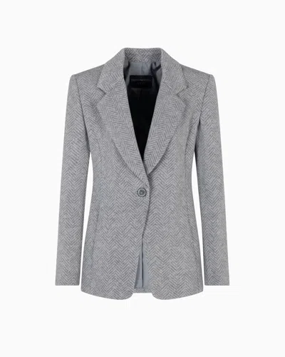 Emporio Armani Viscose And Wool Blend Chevron Blazer In Gray