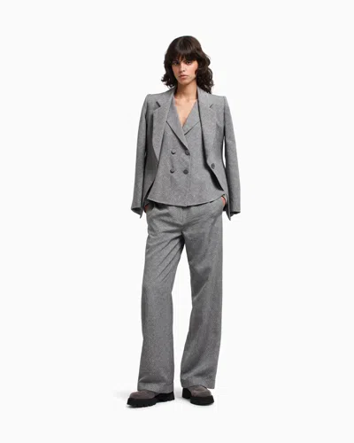 Emporio Armani Viscose And Wool Blend Chevron Blazer In Gray