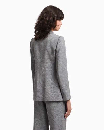 Emporio Armani Viscose And Wool Blend Chevron Blazer In Gray