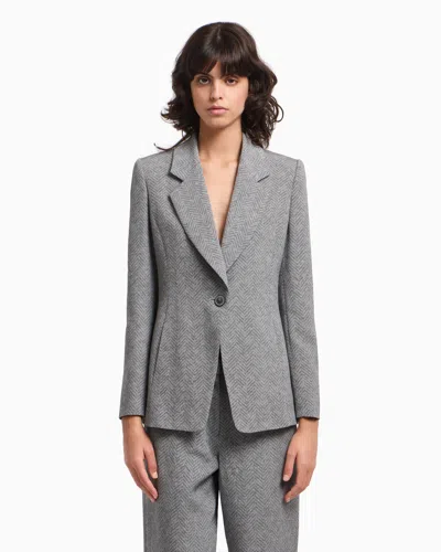 Emporio Armani Viscose And Wool Blend Chevron Blazer In Gray