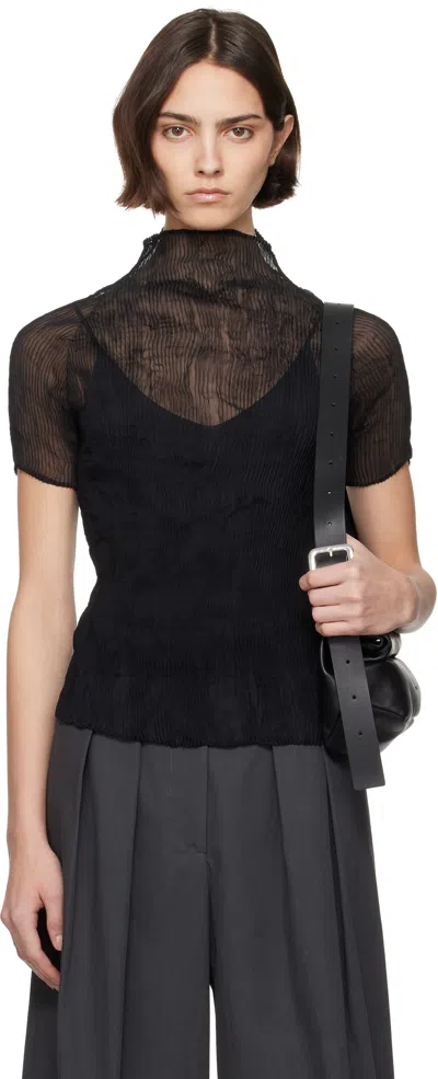 Issey Miyake Black Chiffon Twist Bk/wt-56 Turtleneck