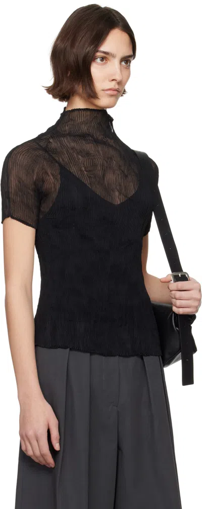 Issey Miyake Black Chiffon Twist Bk/wt-56 Turtleneck