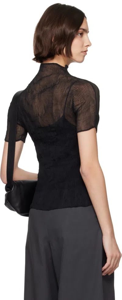 Issey Miyake Black Chiffon Twist Bk/wt-56 Turtleneck