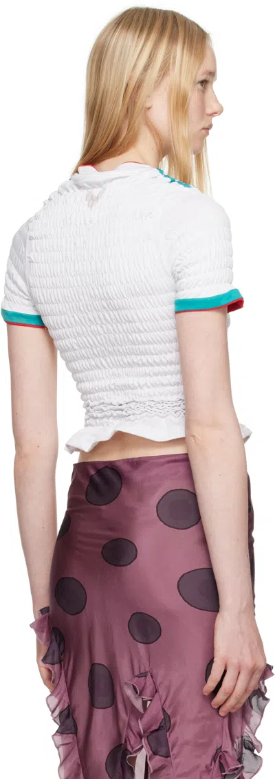 Conner Ives White Reconstituted Shirred Henley Polo