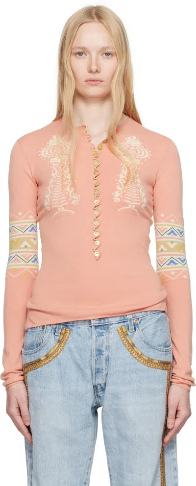 Conner Ives Pink Sock Long Sleeve Henley In Pink