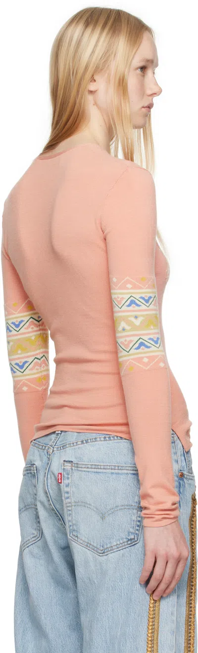 Conner Ives Pink Sock Long Sleeve Henley In Pink