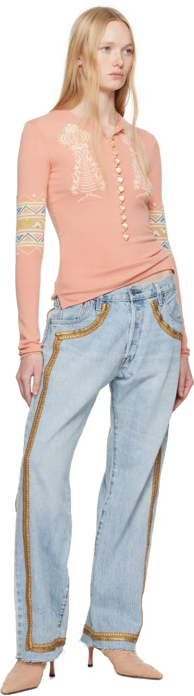 Conner Ives Pink Sock Long Sleeve Henley In Pink