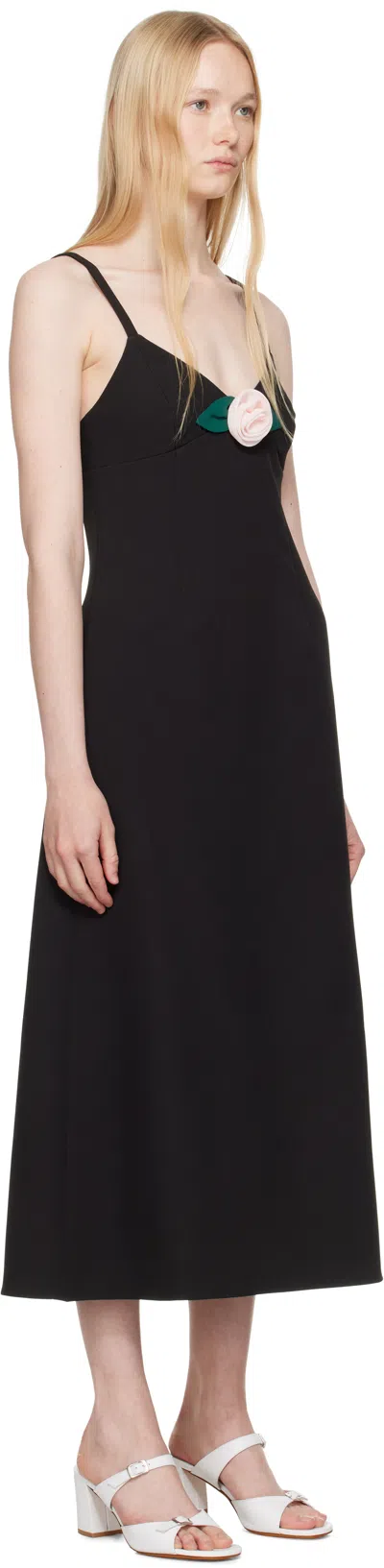 Sandy Liang Pilton Rosette Midi Dress In Black