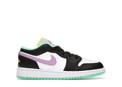 Pre-owned Jordan 1 Low Violet Shock Sneakers In White/black/green Glow In Multi