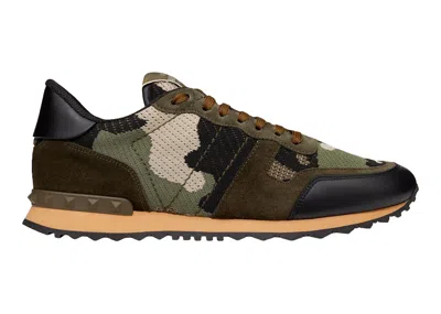 Pre-owned Valentino Garavani Men's  Rockrunner Mesh Fabric Camouflage Sneakers In Military Green/beige In Multi