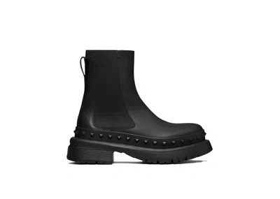 Pre-owned Valentino Garavani Men's Valentino Mway Rockstud Beatle Boots Sneakers In Black