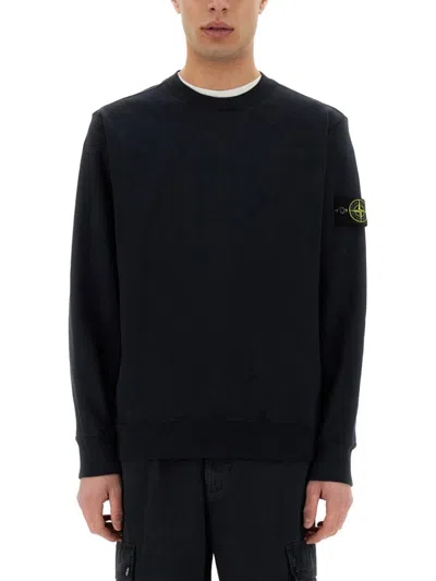 Stone Island Ribbed Detail Crew Neck Sweatshirt With Iconic Badge