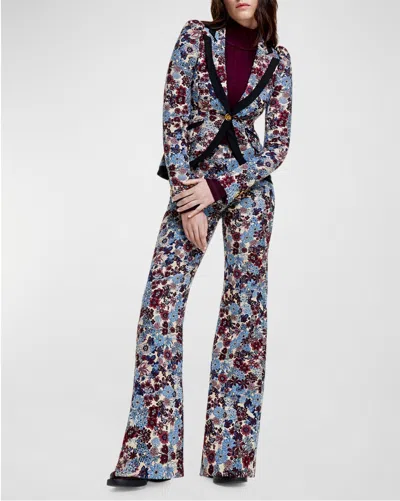 SMYTHE TAPED POUF SLEEVE ONE BUTTON BLAZER IN PLUM FLORAL 