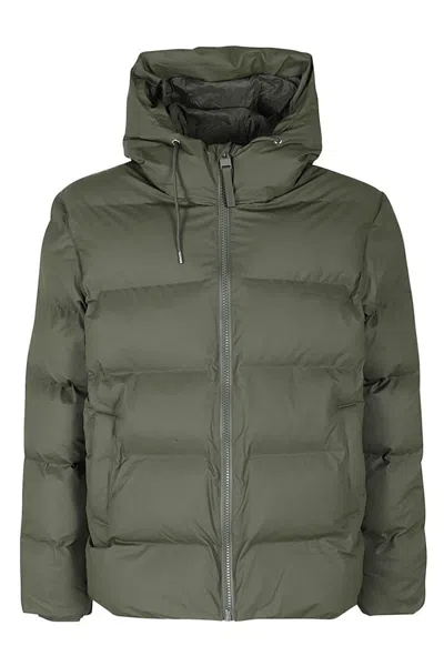 Rains Puffer Jacket Hooded Drawstring Quilted Pockets