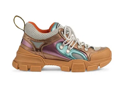 Pre-owned Gucci Flashtrek (women's) Sneakers In Brown/pink/teal In Multi