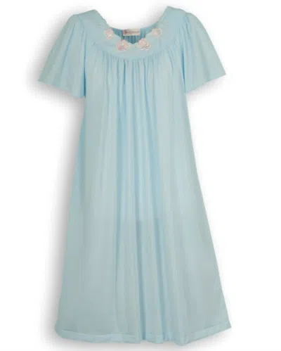 Shadowline Lingerie Women's Short Gown With Flower Petal Embroidery And Flutter Sleeves In Blue