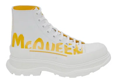 Pre-owned Alexander Mcqueen Men's  Tread Slick Boot Graffiti Sneakers In White/yellow Pop In Multi