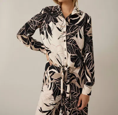 Joseph Ribkoff Tropical Print Blouse In Beige/black