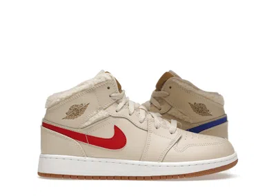 Pre-owned Jordan 1 Mid Utility Fleece Sneakers In Pearl White/dark Driftwood/pink Salt