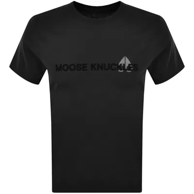 Moose Knuckles 'conway' Black Crewneck T-shirt With Logo Lettering Print On The Front