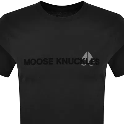 Moose Knuckles 'conway' Black Crewneck T-shirt With Logo Lettering Print On The Front