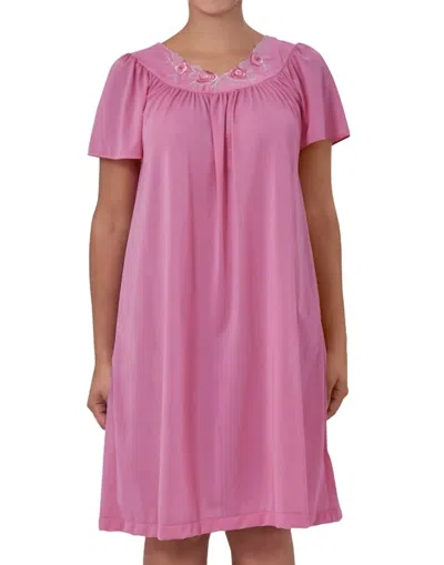 Shadowline Lingerie Short Gown With Flower Petal Embroidery And Flutter Sleeves In Rosey Pink