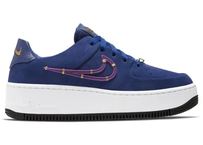 Pre-owned Nike Air Force 1 Sage Low Lx (women's) Sneakers In Deep Royal Blue/metallic Gold/black In Multi