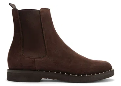 Pre-owned Valentino Garavani Men's  Suede Soul Rockstud Chelsea Boots Sneakers In Testa Di In Brown