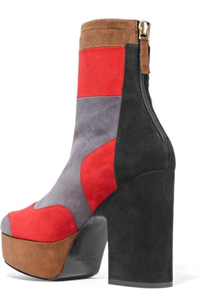 Shop Pierre Hardy Ziggy Patchwork Stretch-suede Platform Ankle Boots