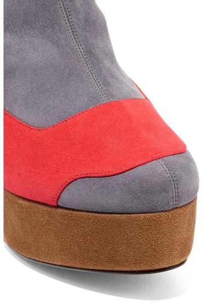Pierre Hardy Woman Ziggy Patchwork Stretch-suede Platform Ankle Boots Gray
