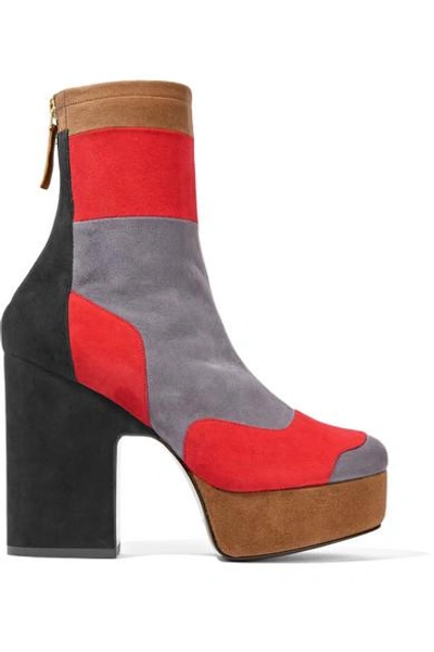 Shop Pierre Hardy Ziggy Patchwork Stretch-suede Platform Ankle Boots