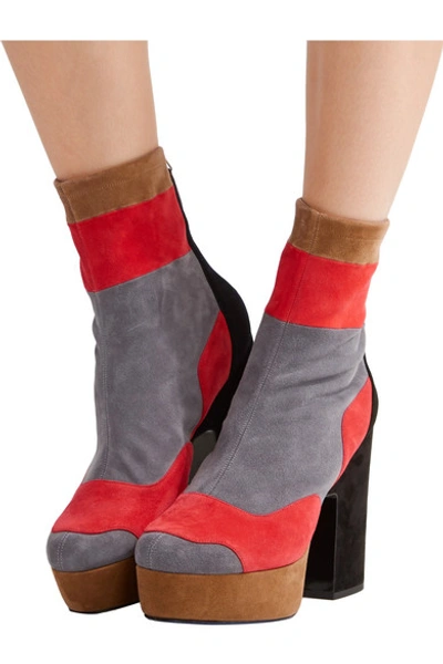 Shop Pierre Hardy Ziggy Patchwork Stretch-suede Platform Ankle Boots