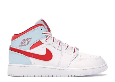 Pre-owned Jordan 1 Mid Sneakers In White/university Red/topaz Mist In Multi