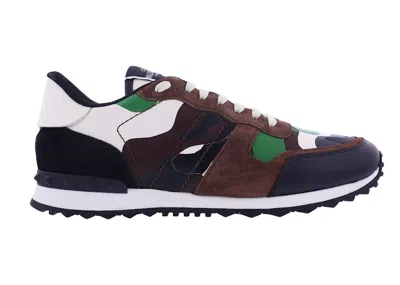 Pre-owned Valentino Garavani Men's Valentino Rockrunner Low Top Sneakers In Navy Blue/brown/whhite